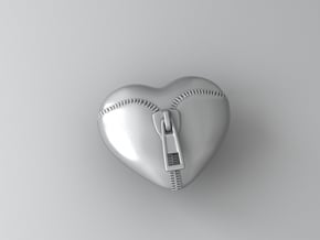 Leather Zipped Heart Pendant in Polished Nickel Steel