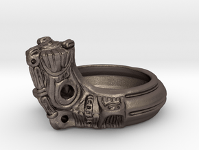 Jomon style ring in Polished Bronzed Silver Steel