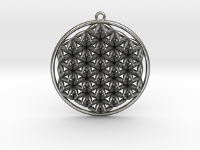 Super Flower of Life (One Sided) Pendant 1.5" in Natural Silver