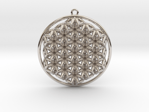 Super Flower of Life (One Sided) Pendant 1.5" in Rhodium Plated Brass