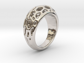 Ring Voronoi #2  in Rhodium Plated Brass