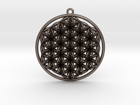 Super Flower of Life (One Sided) Pendant 1.5" in Polished Bronzed Silver Steel