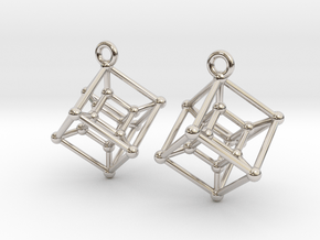 Hypercube Earrings in Rhodium Plated Brass