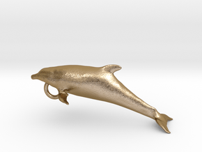 Dolphin-thickened-neck-charm-solid in Polished Gold Steel: 15mm