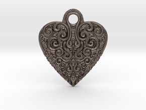 heart keychain/pendant in Polished Bronzed Silver Steel