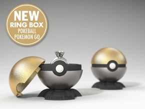 Pokeball Pokemon Go "Ring Box" METALLIC TOP COVER in Polished Gold Steel