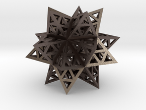 Stellated Triforce Icosahedron 1.6" in Polished Bronzed Silver Steel