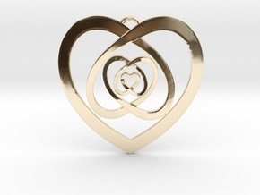 Nested Hearts Pendant 1" in 14k Gold Plated Brass