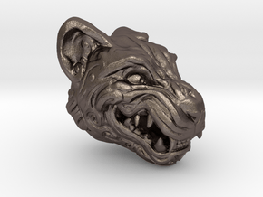 Oni-Tiger Miniature Decorative Noh Mask in Polished Bronzed Silver Steel: Small