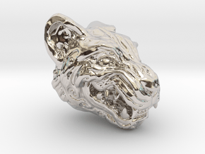 Oni-Tiger Miniature Decorative Noh Mask in Rhodium Plated Brass: Small