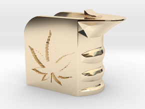 Weed/Marijuana Themed Magwell Grip in 14k Gold Plated Brass