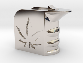 Weed/Marijuana Themed Magwell Grip in Rhodium Plated Brass