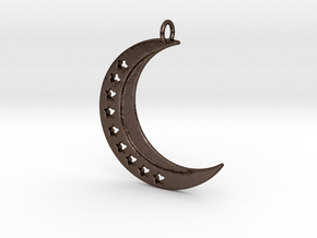 Crescent Moon Pendant with stars in Polished Bronze Steel