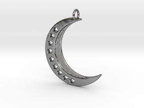 Crescent Moon Pendant with stars in Polished Silver