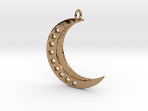 Crescent Moon Pendant with stars in Polished Brass