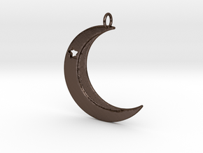 Crescent Moon Pendant with one star in Polished Bronze Steel