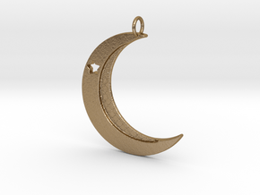 Crescent Moon Pendant with one star in Polished Gold Steel