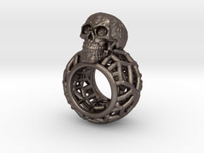 Ring-Totenkopf-wire-LR-4nut in Polished Bronzed-Silver Steel: Small