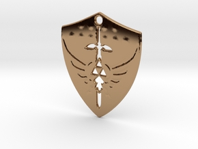 Zelda Triforce Hylian Shield Pendant in Polished Brass