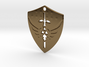 Zelda Triforce Hylian Shield Pendant in Polished Bronze