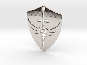 Zelda Triforce Hylian Shield Pendant in Rhodium Plated Brass