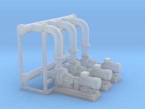 HO Scale Pump Section 3 Pumps in Smooth Fine Detail Plastic
