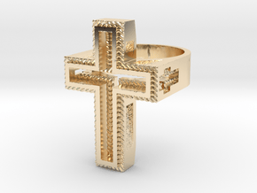 Empty Cross Ring in 14k Gold Plated Brass: 4 / 46.5