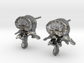 Garden Gnome's L-3 Lumbar Vertebra Earstuds in Polished Silver
