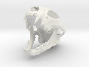 Bobcat Skull - Open Jaw Statue in White Natural Versatile Plastic