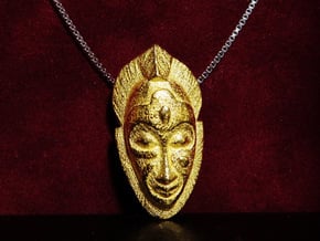 African Mask Necklace in Polished Gold Steel: Small