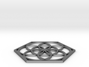 Flower of Life in a Hexagon in Fine Detail Polished Silver