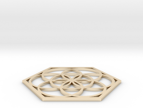 Flower of Life in a Hexagon in 14k Gold Plated Brass