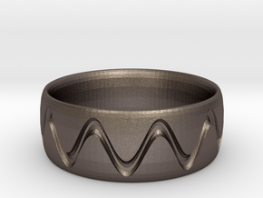 Sine Wave Ring in Polished Bronzed Silver Steel: 6 / 51.5