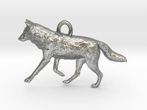 Running Wolf Pendant in Natural Silver
