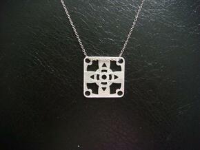 Square Pendant or Charm - Four Petal Flower in Natural Silver