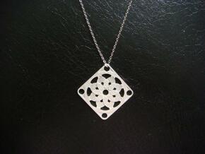 Square Pendant or Charm - Sixteen Petals in Natural Silver