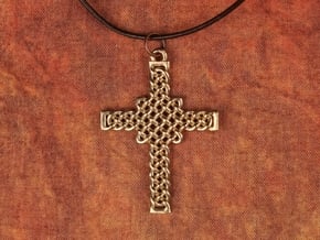 Celtic Knot Cross Pendant in Natural Brass: Medium