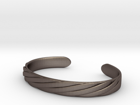 Twisted Rope Design Cuff Bracelet Large in Polished Bronzed-Silver Steel