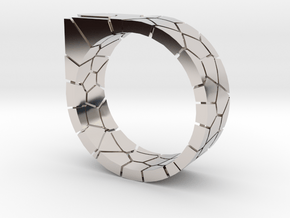 Generative Voronoi Ring 01 in Rhodium Plated Brass