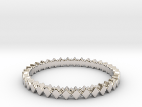 Rhombus Double Layer Band Ring in Rhodium Plated Brass: 4 / 46.5