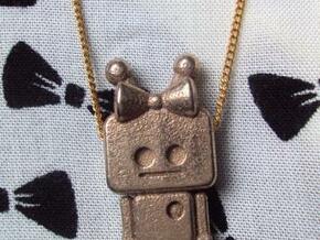tiny Girl Robot pendant in Polished Bronzed Silver Steel