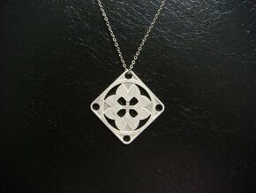 Square Pendant or Charm - Eight Petals Crossed in Natural Silver