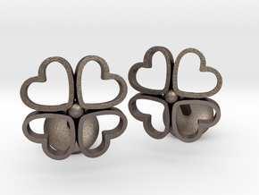 Floral Heart Cufflinks in Polished Bronzed-Silver Steel