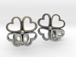 Floral Heart Cufflinks in Natural Silver