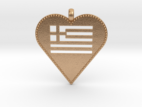 Greek Flag Heart Pendant / Ελληνική σημαία Καρδιά  in Natural Bronze