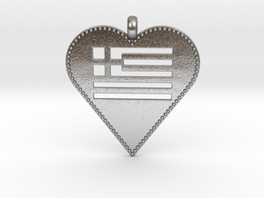 Greek Flag Heart Pendant / Ελληνική σημαία Καρδιά  in Natural Silver