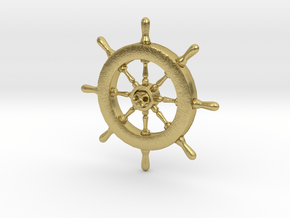 Pirate Ship Wheel Pendant in Natural Brass