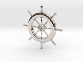 Pirate Ship Wheel Pendant in Rhodium Plated Brass