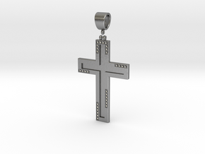 Cross with diamond in Natural Silver