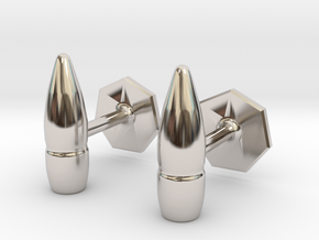 5.56 x 45mm Projectile Cufflinks in Rhodium Plated Brass
